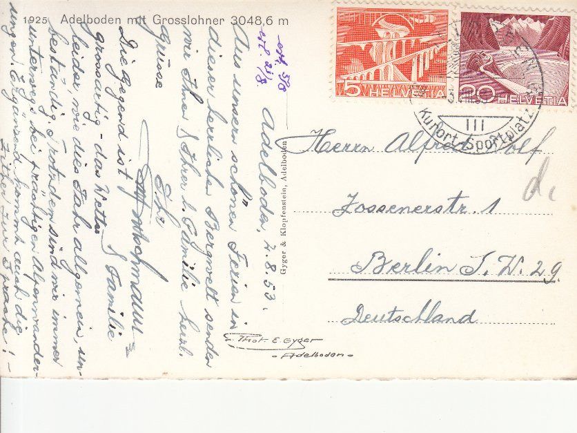 Ansichtskarten: Adelboden 1953 – Gebraucht aus Bürglen TG von StampGraf 1