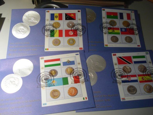 Satz 4 FDC UNO, Blocks Münzen + Flaggen, 2007, Genf + Wien | Kaufen auf ...