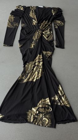 Mourjjan Black & Gold Evening Dress. Size S