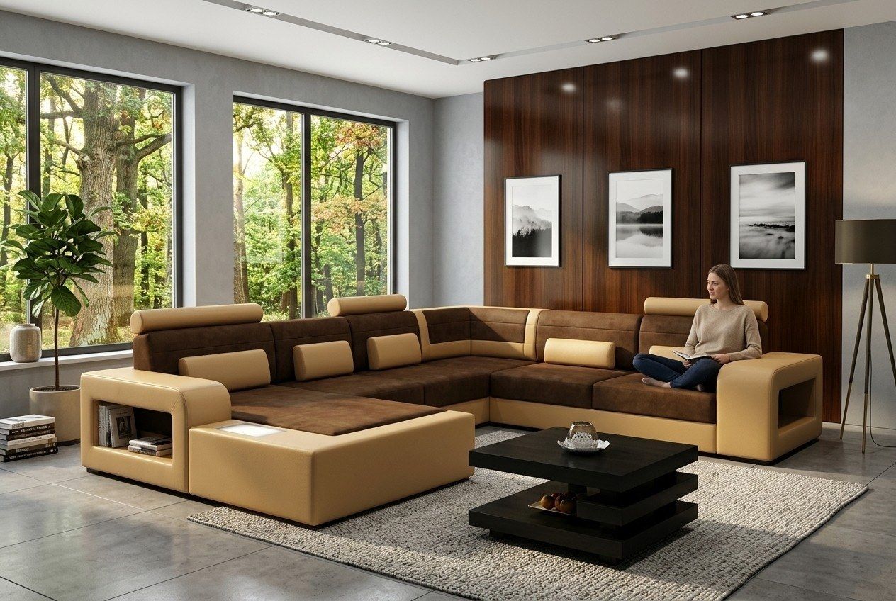 Divani: Wohnlandschaft Sofa mit USB Sofagarnitur Stoff Textil Leder – Nuovo e nell'imballaggio originale da Zug venduto da jvmoebel-schweiz 6
