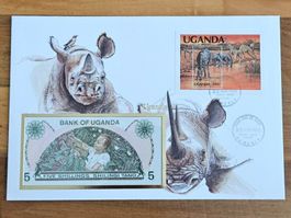 Notenbrief Bankfrische 5-Shilling-Banknote aus Uganda