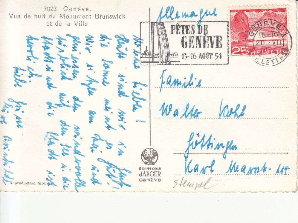 Cartoline postali: Genève 1954 – Usato da Bürglen TG venduto da StampGraf 1