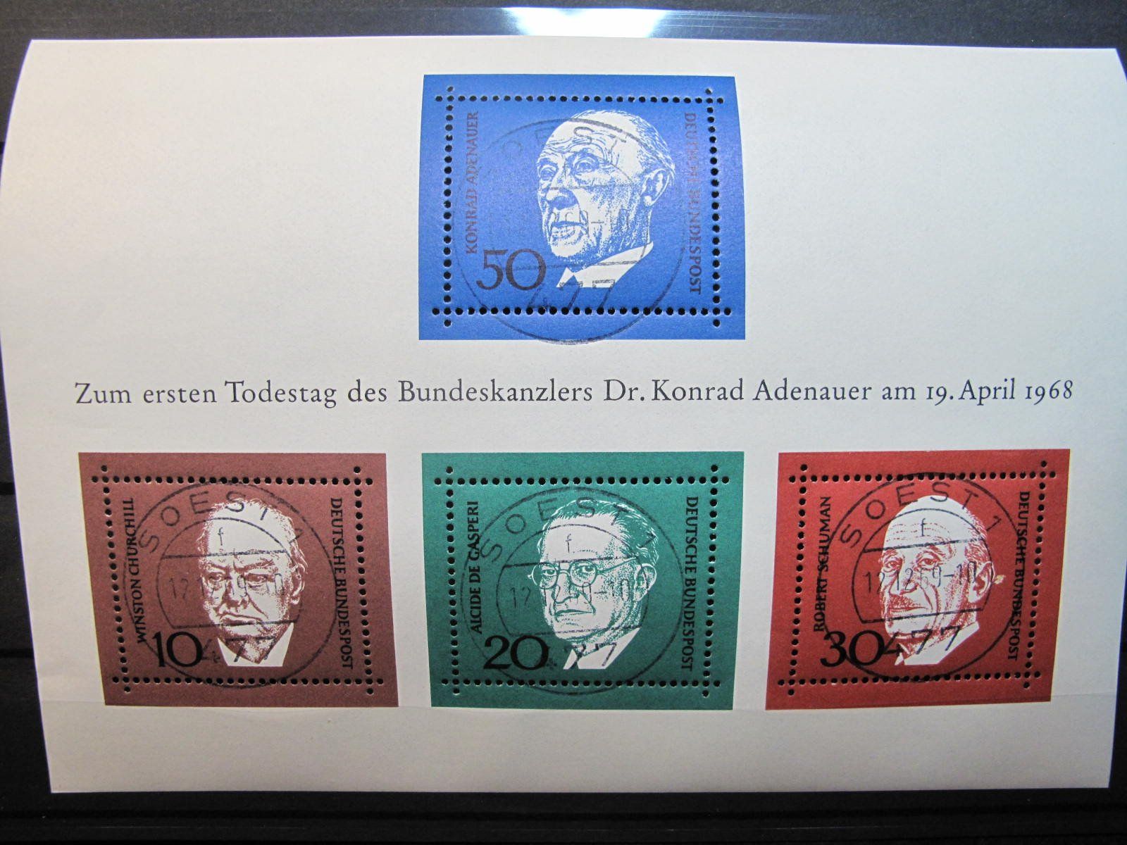 Tutti i francobolli: BRD 1968 Konrad Adenauer I Block 4 gest – Usato da Wil SG venduto da fva01