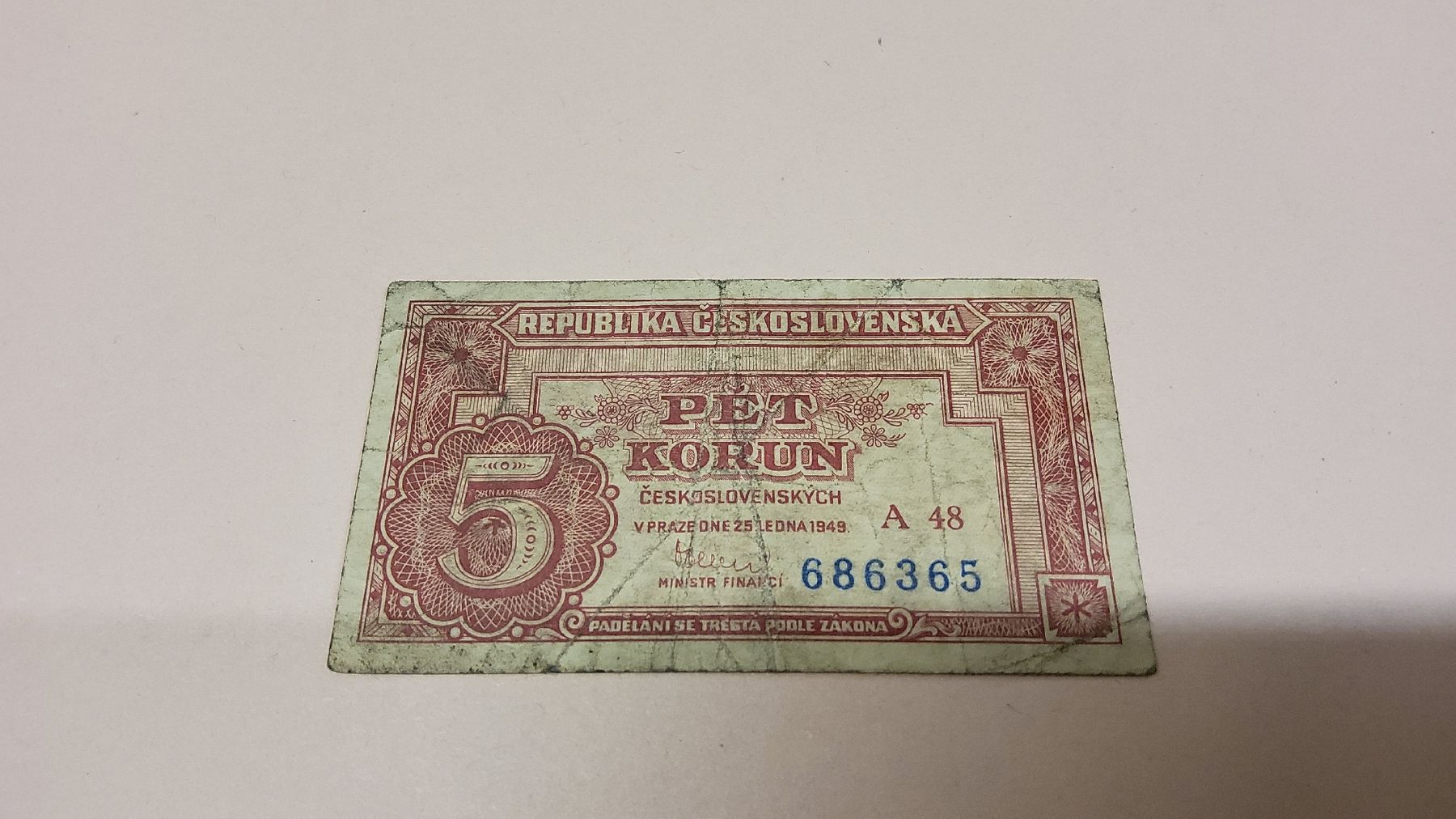Banconote: 5 Kronen 1949  Tschechoslowakei, Banknote – Usato da Herisau venduto da Nluanalucas