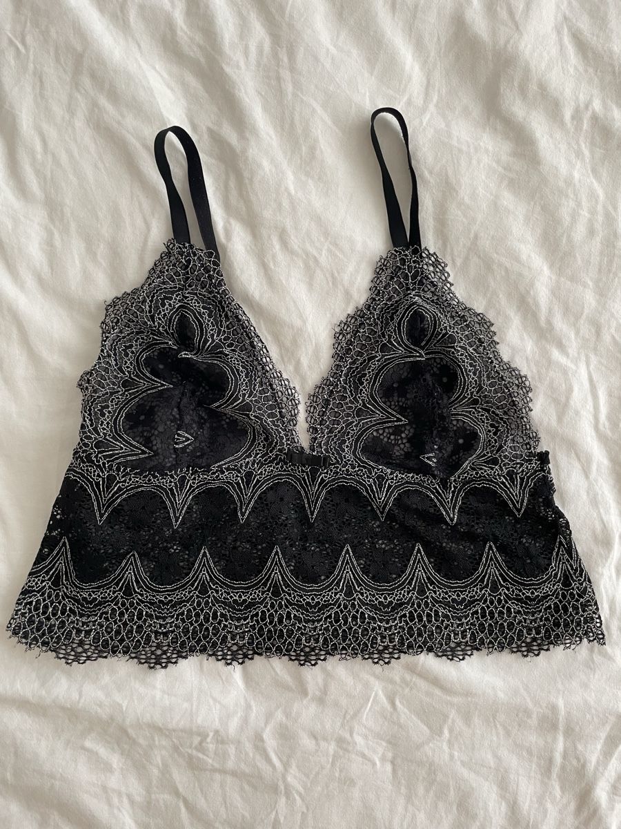 Sonstige Unterwäsche: Bralette Spitze Schwarz Silber Gr. S – Gebraucht aus Zürich von vik_isi