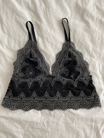 Bralette Spitze Schwarz Silber Gr. S