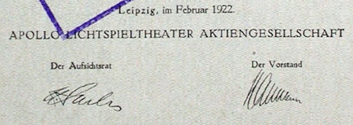 Documenti: Apollo Lichtspieltheater AG, Leipzig - 1922 – Usato da Solothurn venduto da Sgasche 1