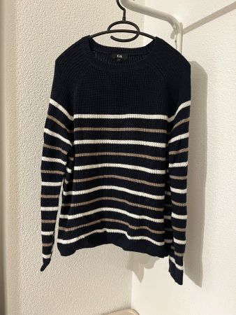 Blau/Weiss/Beiger Baumwoll Pullover Grösse M