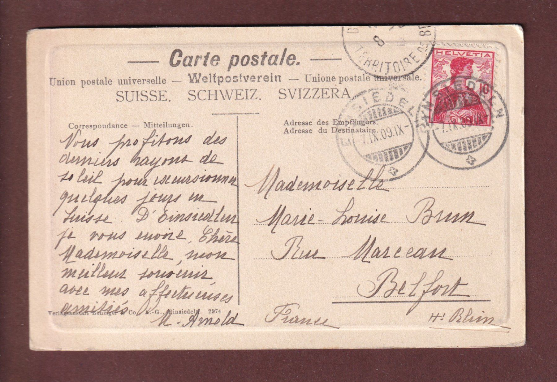 Cartoline postali: EINSIEDELN - Kloster - 1909 – Usato da Pully venduto da nicecards 1