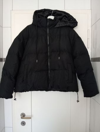 Schwarze Puffer Jacke 0XL (48/50) Cropped Style mit Kapuze