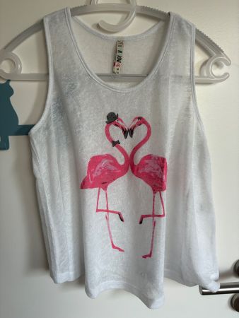 🦩 Débardeur flamants roses blanc T.164