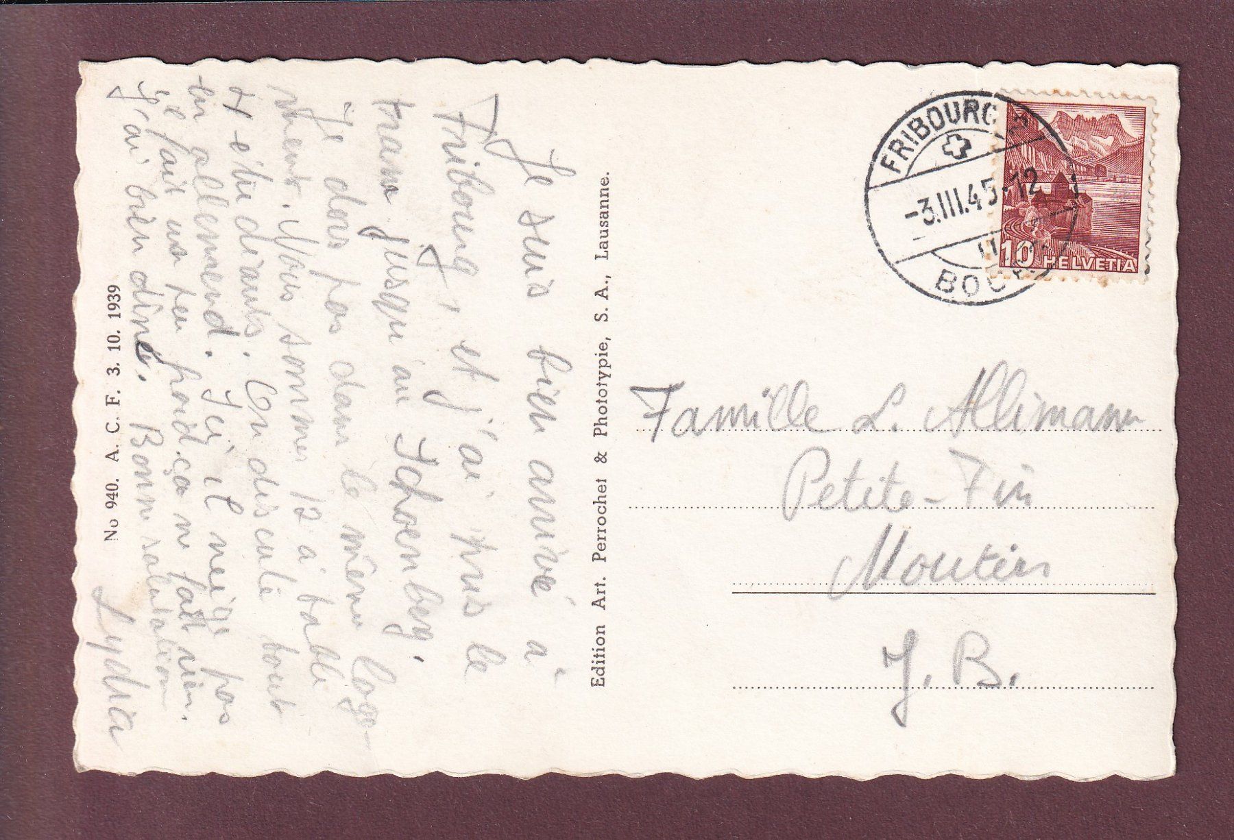 Ansichtskarten: FRIBOURG - 1945 – Gebraucht aus Pully von nicecards 1
