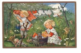 Künstlerin: Mili Weber No 54 - Kinder  Wäsche waschen  Bären