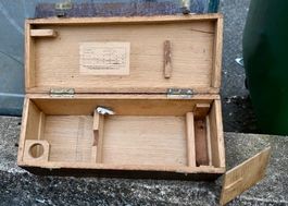 antike Holzkiste / Box Objektiv System A für Okular