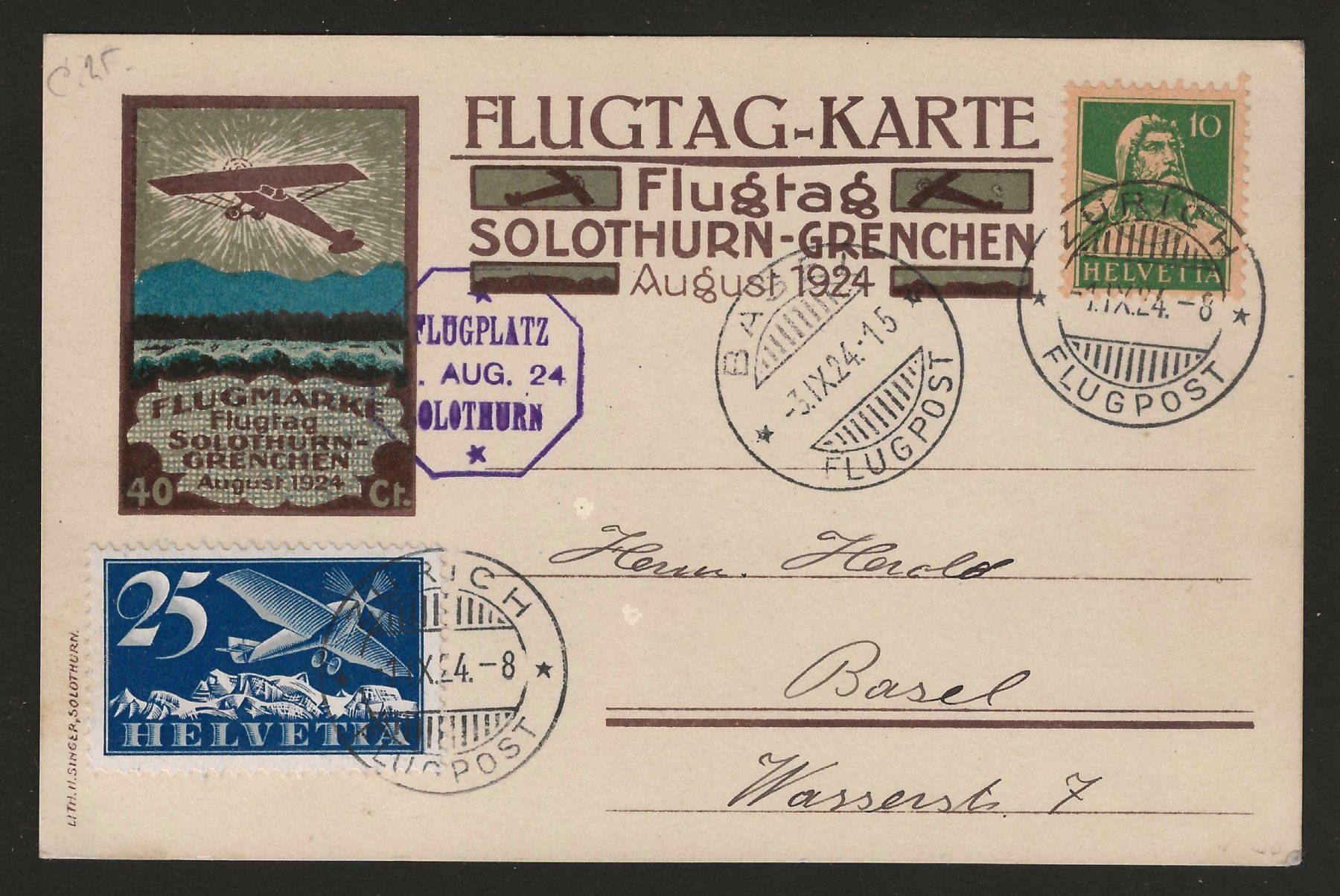Alle Briefmarken: 1924 : Flugpost Karte Solothurn - Grenchen – Gebraucht aus Gümligen von Geniusbuy