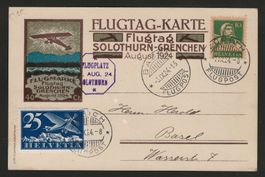 1924 : Flugpost Karte Solothurn - Grenchen