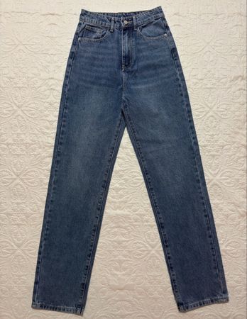 High- Waist Jeans, lange Beine, Gr. 34, Damen