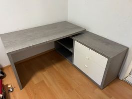 Eckschreibtisch mit Stauraum und Schubladen grau/weiss 