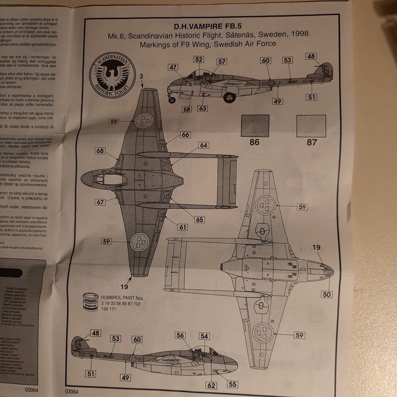 Airfix Kit di modellismo & Modellini statici: 2619 ... D.H. 100 FB.5 Vampire / J-28 B ... Airfix 03064 – Difettoso da Bonstetten venduto da Benibanny59 2