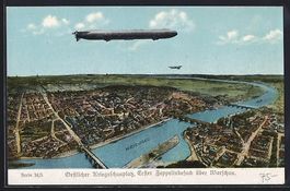 AK Warschau, Zeppelin über der Stadt