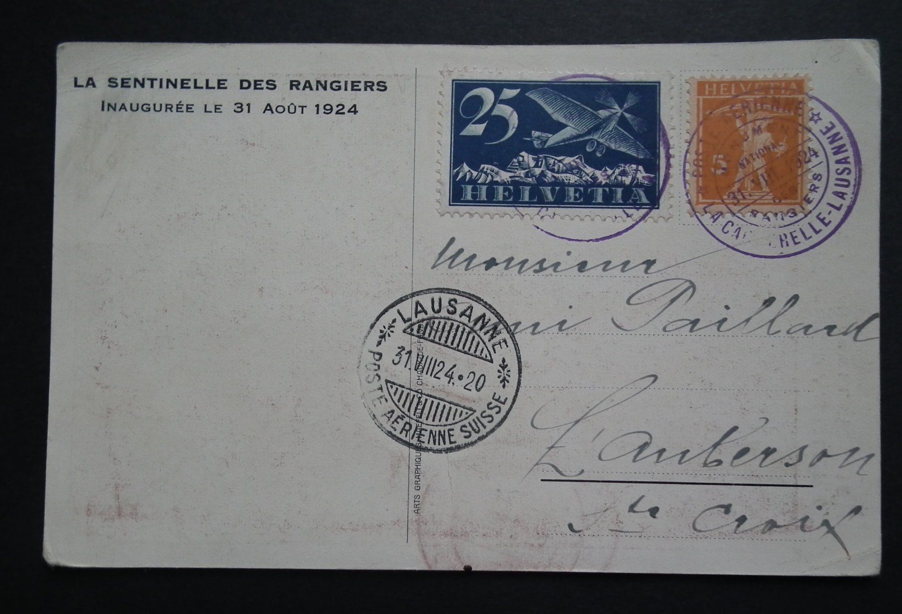 Tutti i francobolli: 1924 Flugpost Karte  mit "Fritz"  Monument des Rangiers – Usato da Kriens venduto da WULLU99