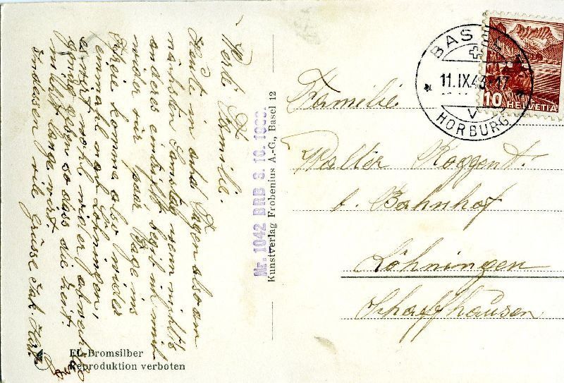 Cartoline postali: Basel - Martinsgraben Staatsarchiv 1943 – Usato da Emmenbrücke venduto da teestube 1