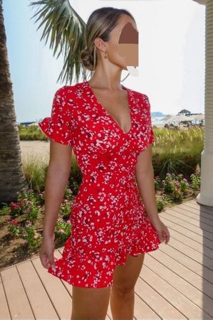 Parisian Summer Dress Red Floral S,XL