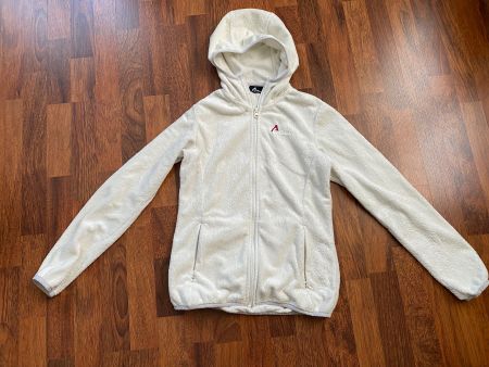 Weisse, kuschelige Fleecejacke mit Kapuze, Grösse XS