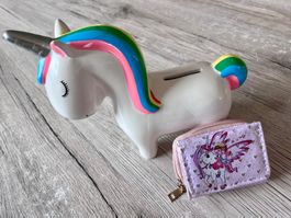 Sparschwein Einhorn mit kleinem Portemonnaie
