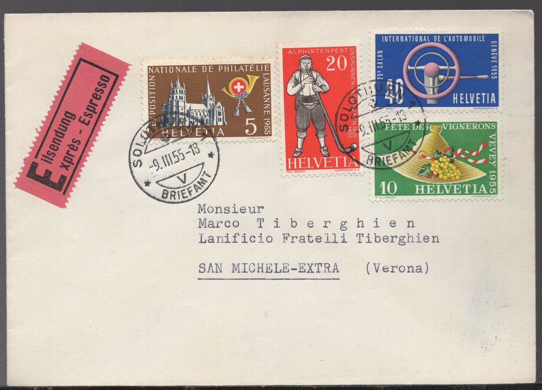 Tutti i francobolli: Solothurn, 9.III.55  Exprès – Usato da Aarau venduto da kufi44