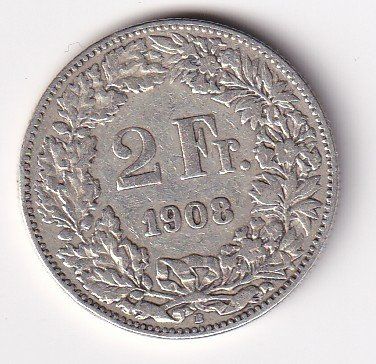 Alle Münzen: 2 Franken 1908 rar – Gebraucht aus Neuchâtel von karlpierrino