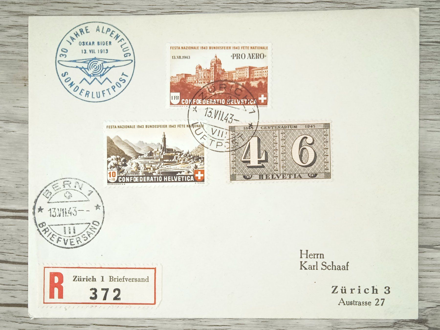 Tutti i francobolli: TR02 Enveloppe + Timbre Suisse 1943 – Usato da Cousset venduto da Patrick_Collections