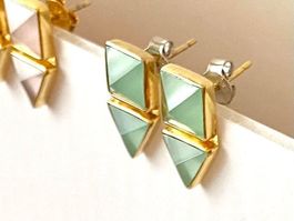 Ohrringe Ohrstecker türkis Aqua Chalcedon gold eckig Silber