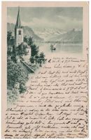 Eglise de Montreux, carte d'artiste, circulée 1897