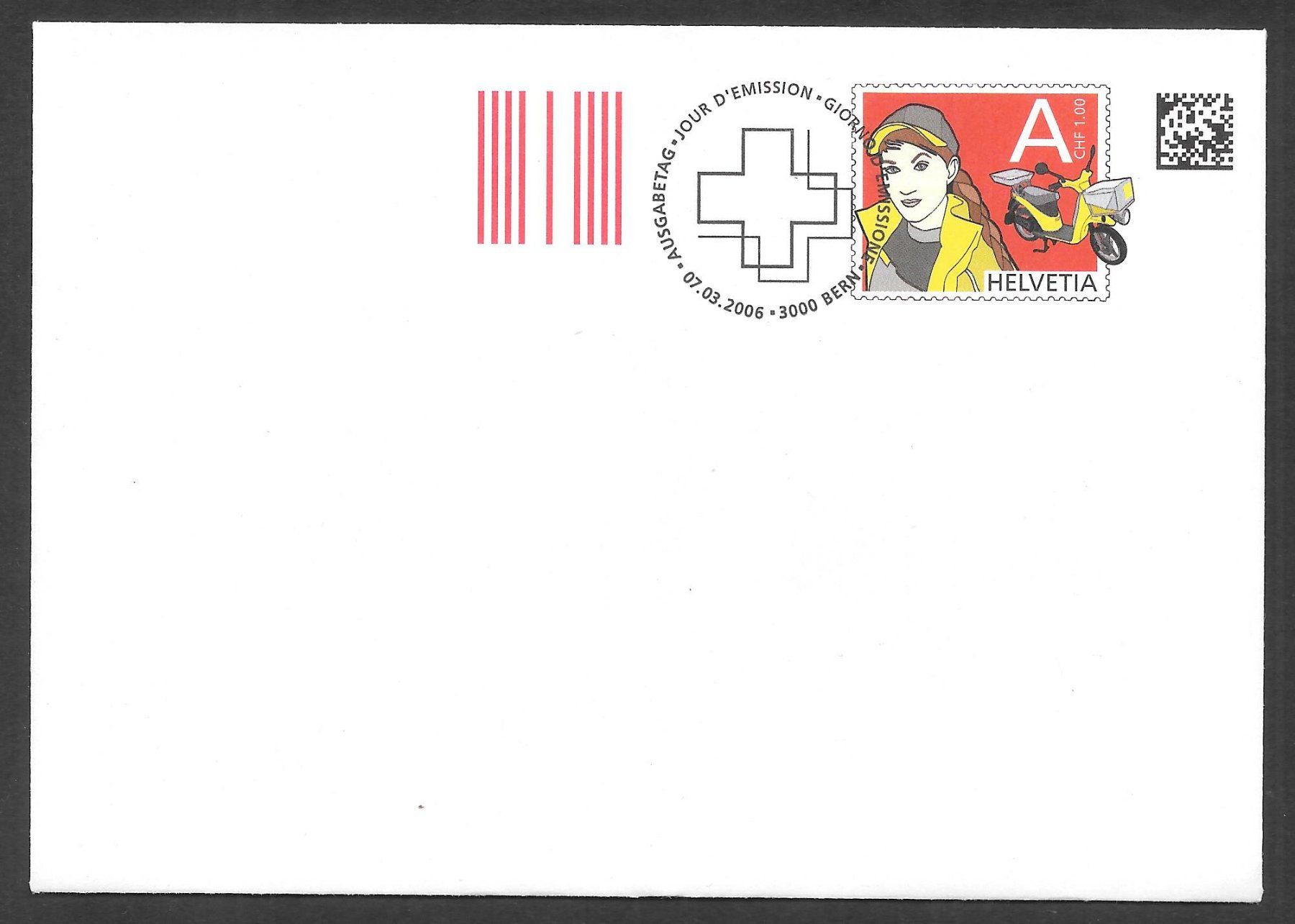 Tutti i francobolli: Briefumschlag 046 Postbotin mit Mofa ET Bern 7.3.2006 – Nuovo (secondo la descrizione) da Olten venduto da clotaldi