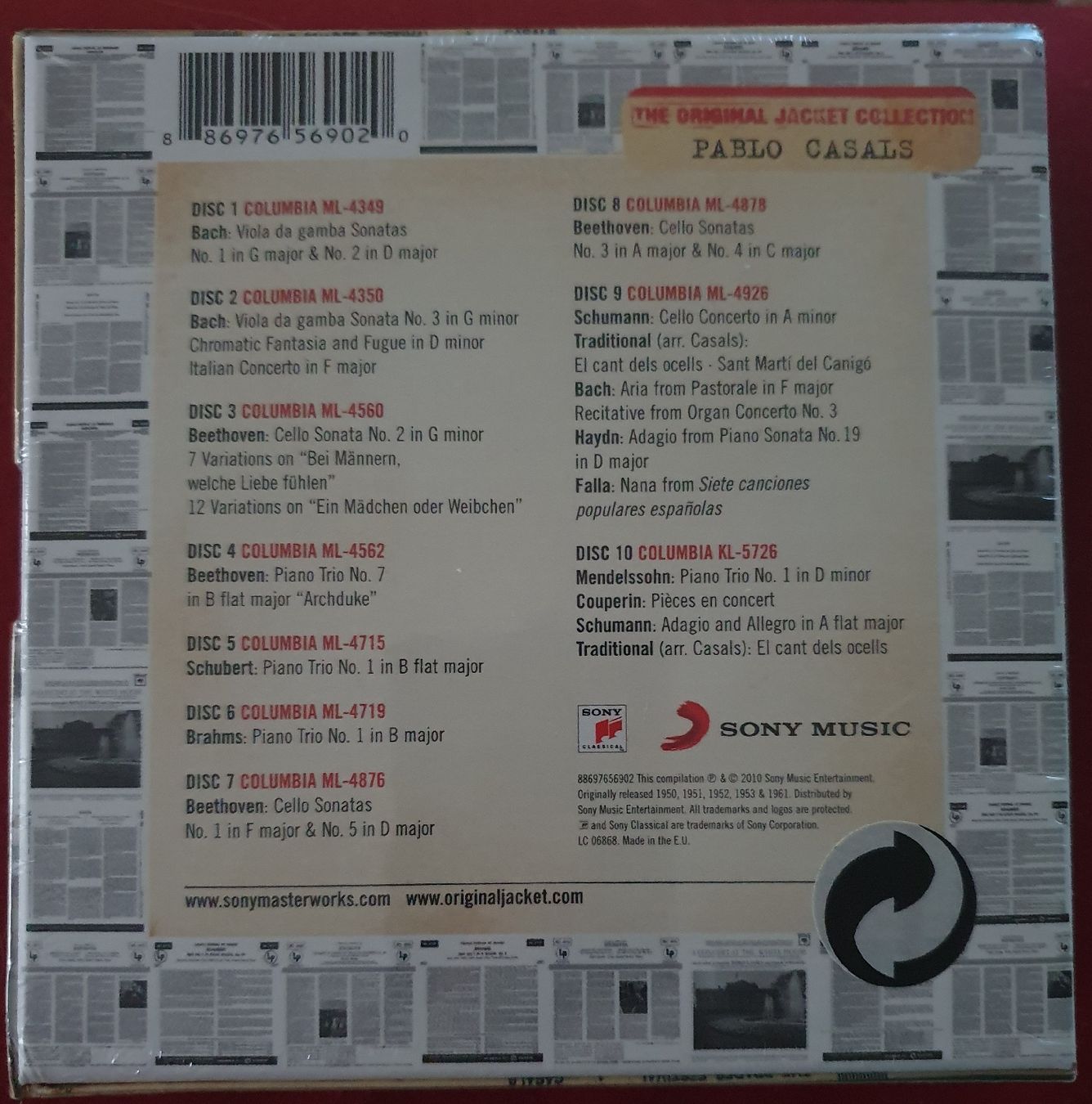 CD: Pablo Casals-The Original Jacket Collection-10 CDs, limited – Nuovo e nell'imballaggio originale da Zürich venduto da Philotimo 1