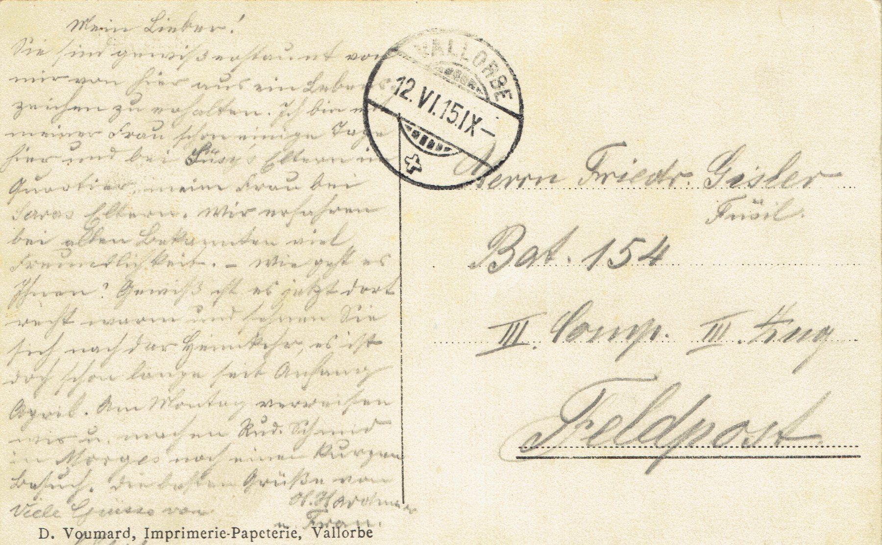 Cartoline postali: Vallorbe VD, um 1910 – Usato da Otelfingen venduto da Schmitte9 1