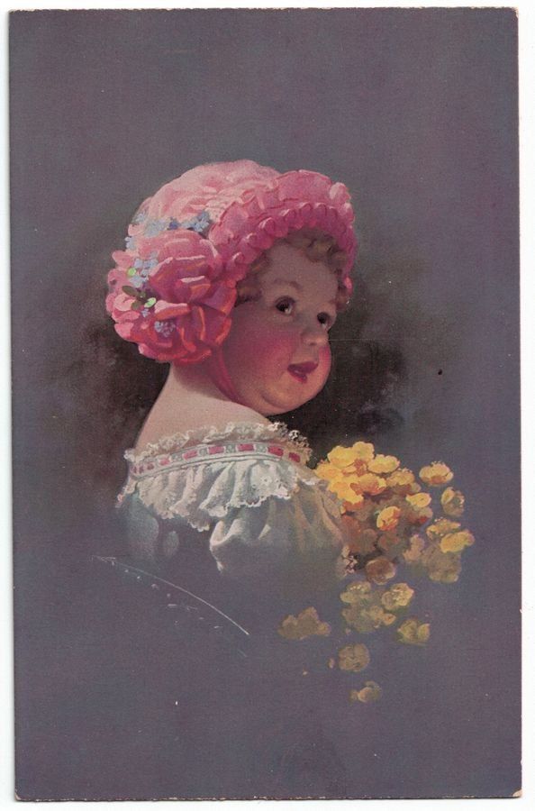 Cartoline postali: Kitsch: Kleinkind mit gelben Blumen 2 – Usato da Frauenfeld venduto da POML
