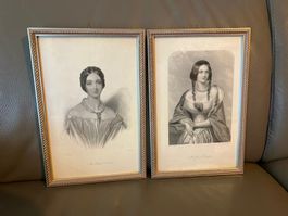 2 stampe con ritratti femminili