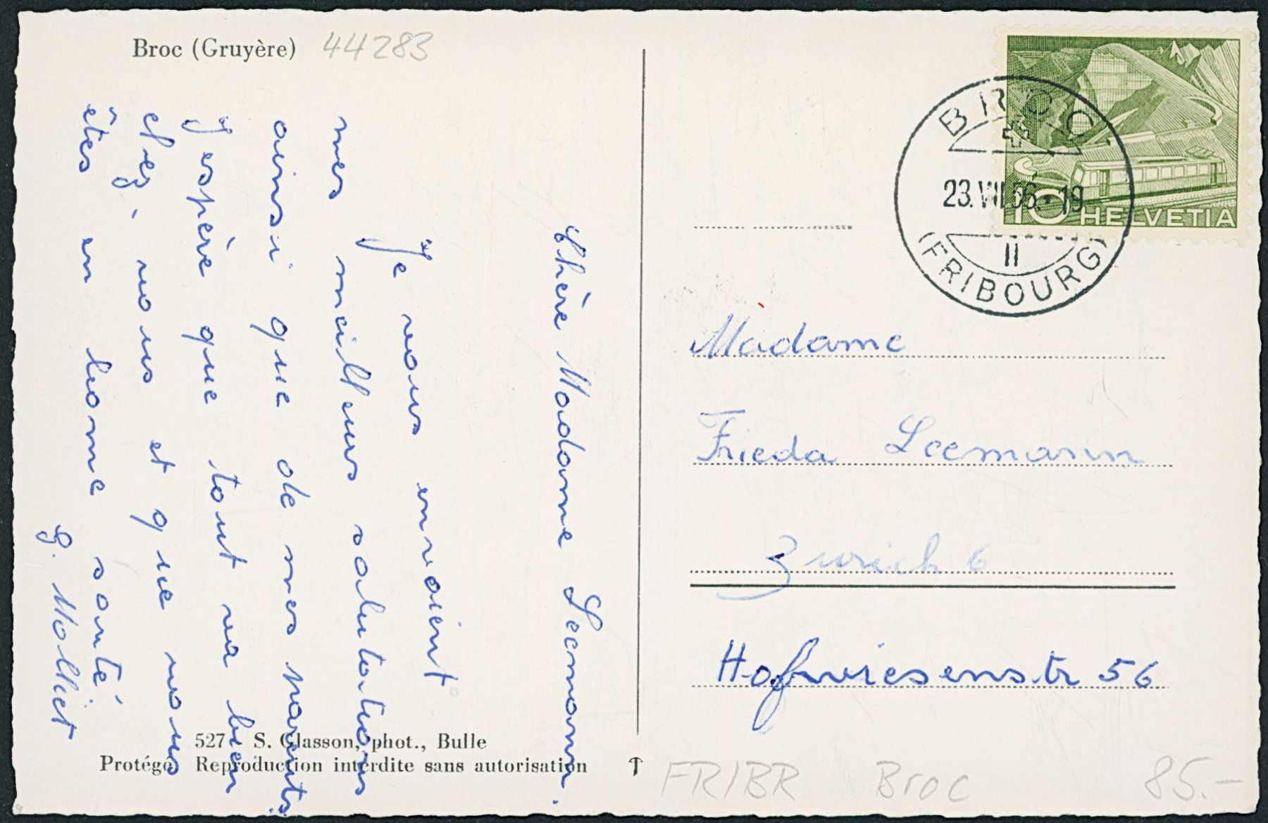 Cartoline postali: FR Broc – Usato da Schindellegi venduto da stationary 1