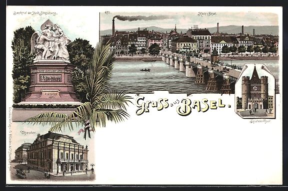 Ansichtskarten: Litho Basel, Theater, Spalen-Tor, Denkma – Gebraucht aus Berlin von bartko-reher