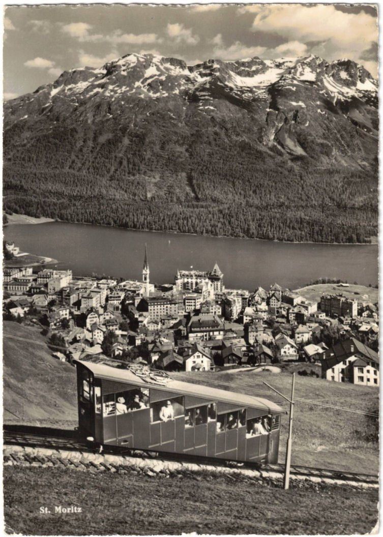 Ansichtskarten: St. Moritz mit Standseilbahn Chantarella – Gebraucht aus Binningen von Mountainrider