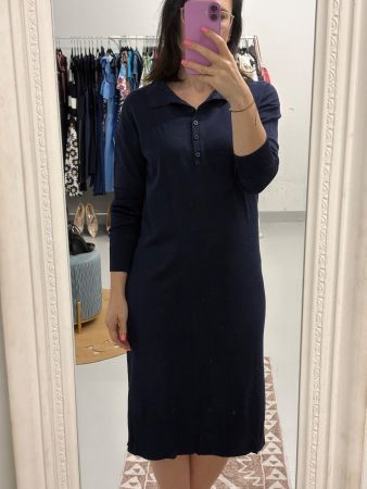 Esprit Dunkelblaues Strickkleid Kragen Gr. M Kleid Polokleid