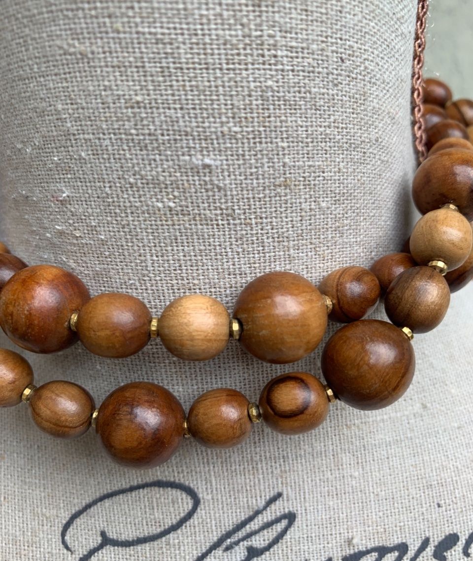 Ketten: Superbe collier en PERLES DE BOIS boules dorées intercalées – Neu (gemäss Beschreibung) aus Martigny von only__you 9