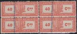 40 Ces. Fiskalmarke vom Kanton WALLIS im Viererblock