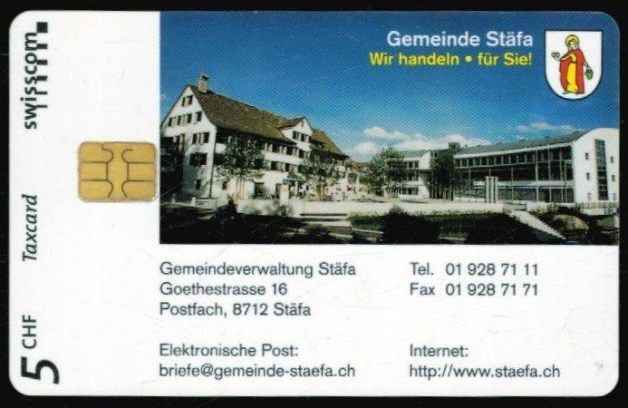 Swisscom Telefon- & Taxkarten: Taxcard Chip-1996 Gemeinde Stäfa – Gebraucht aus Zürich von Tolima194