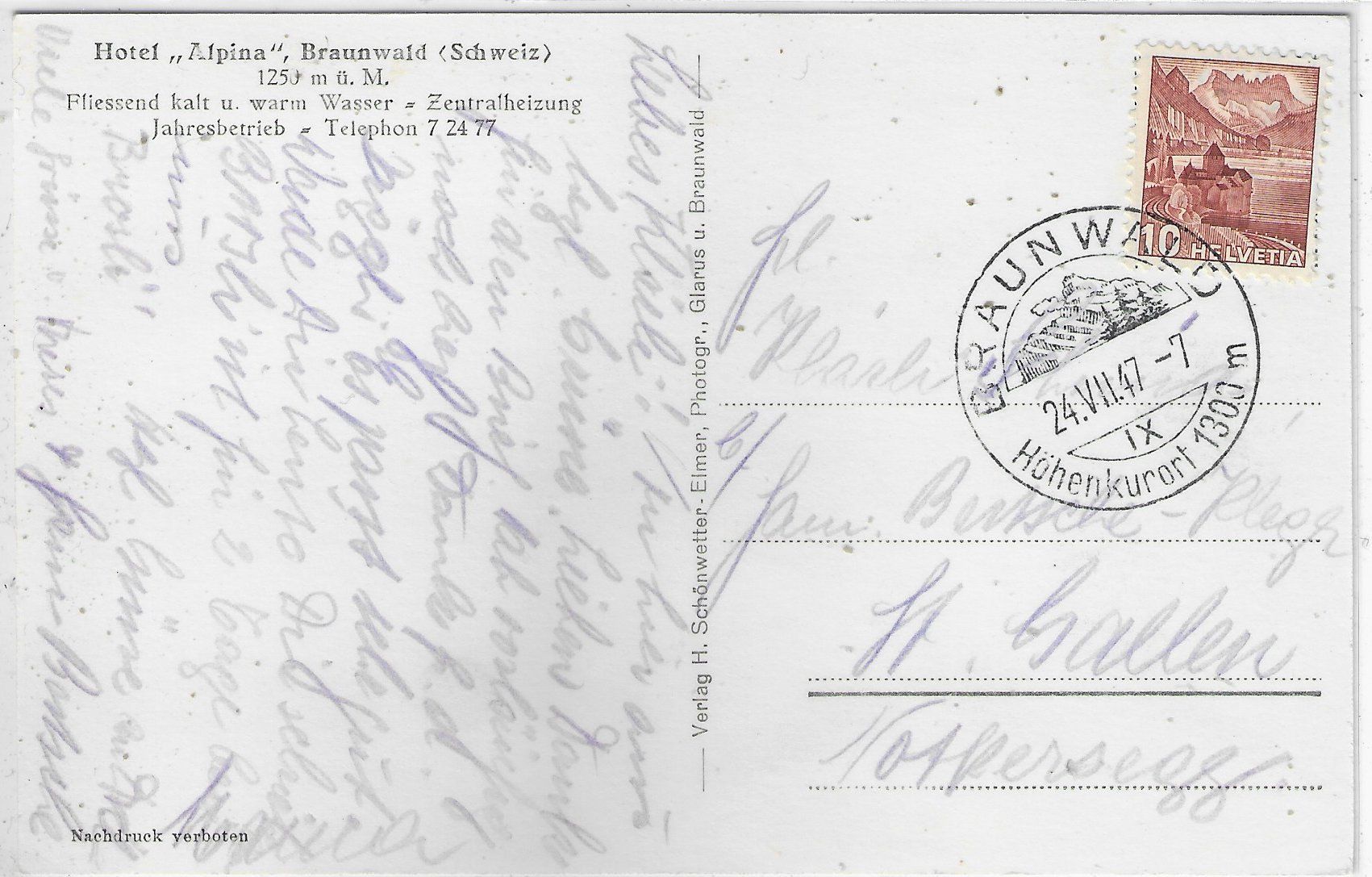 Cartoline postali: Hotel Alpina - Braunwald – Usato da Ettingen venduto da Kartenplanet 1