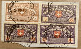Ausschnitt Wechsel-Marken, Fiskalmarken 31.MRZ.1927 Zürich