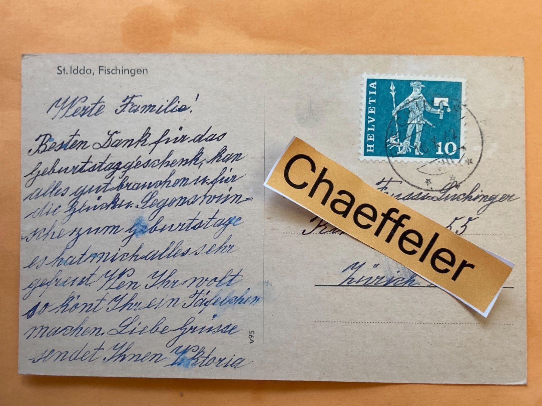 Cartoline postali: 1962. St. Iddo,  Fischingen – Usato da Zürich venduto da Chaeffeler 1