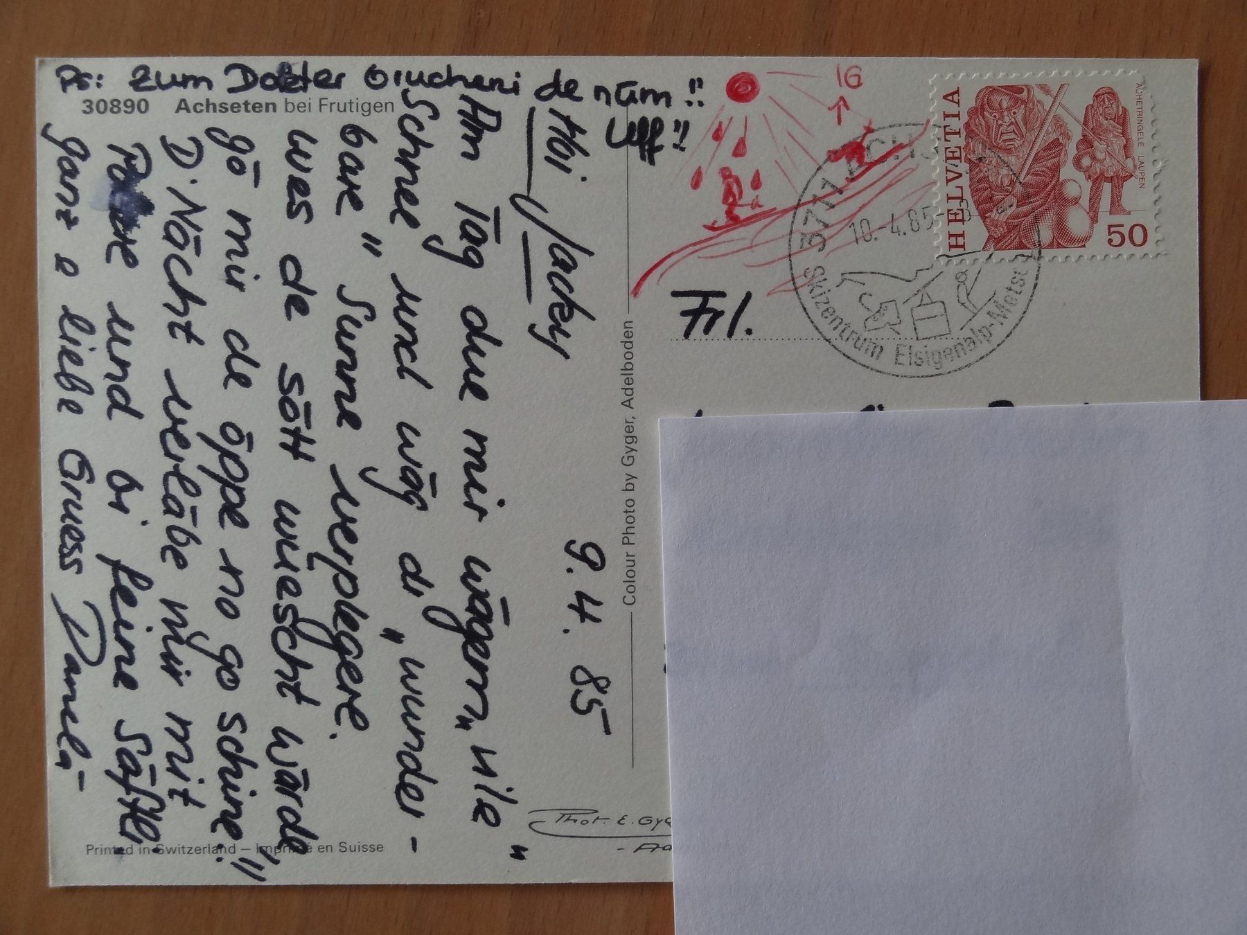 Cartoline postali: Achseten, Höchst-Metschalp - Skizentrum - 1985 – Usato da St Léonard venduto da Riglin 1